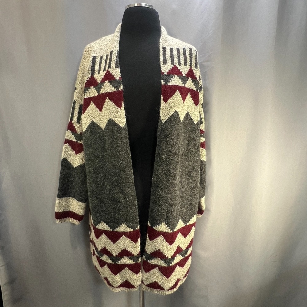 Debut Open Front Cardigan Sweater Women Medium Multicolor Aztec Boho Long Sleeve